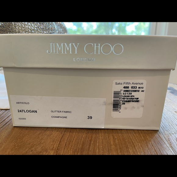 Sold : Jimmy Choo Logan Peep Toe Shimmer Metallic Champagne/Silver Heels (39 ) - Picture 9 of 15